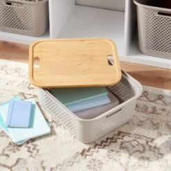 Brightroom 11 Bamboo Lid With Cutout Handles - Brightroom™: Decorative Storage Bins, Natural Brown, 14.72" X 12.52", No Assembly Required