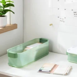 Click In Place 4.5qt Slim Plastic Storage Bin For Home And Office Organization - Brightroomâ„¢