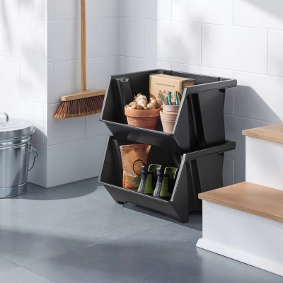 Large Open Front Stackable Storage Bin - Brightroom™: Black Polypropylene Utility, 10.75 Volume, 20.3" Width 1 Large Open Front Stackable Storage Bin - Brightroom™: Black Polypropylene Utility, 10.75 Volume, 20.3" Width