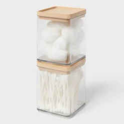 Extra Small Clear Canister With Bamboo Lid 2pk - Brightroom™ 5 Extra Small Clear Canister With Bamboo Lid 2pk - Brightroom™ -Brightroom GUEST 29c43741 9f61 4a61 97ff cdce5bf96f80