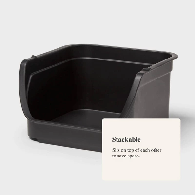 4.6qt Open Front Stackable Storage Bin - Brightroom™: Portable Black Utility, Universal Storage, 5" Height 3 4.6qt Open Front Stackable Storage Bin - Brightroom™: Portable Black Utility, Universal Storage, 5" Height - Image 3