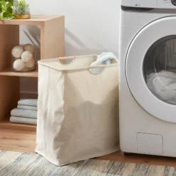 Canvas Rectangle Laundry Hamper - Brightroom™: Beige, 80L Capacity, Open-Top, Multipurpose Clothes Sorter, No Assembly Required