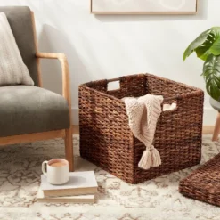 Woven Abaca Folding Lidded Cube Brown - Brightroomâ„¢