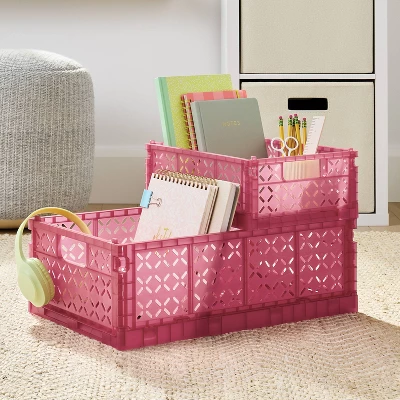 Large Foldable Crate Pink - Brightroom™ 1 Large Foldable Crate Pink - Brightroom™