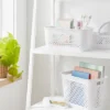 Narrow Medium Decorative Plastic Bin White - Brightroom™: Modern Storage, Cut-Out Handles, 13" Cube Compatible