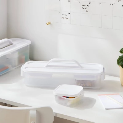 Click In Place Slim Lid With Handle For Plastic Storage Bins Home And Office Organization White- Brightroom™ 1 Click In Place Slim Lid With Handle For Plastic Storage Bins Home And Office Organization White- Brightroom™