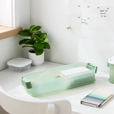 Click In Place 3qt Shallow Slim Plastic Storage Bin For Home And Office Organization Green Tint - Brightroom™ 1 Click In Place 3qt Shallow Slim Plastic Storage Bin For Home And Office Organization Green Tint - Brightroom™