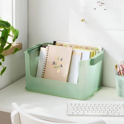 Click In Place 20.7qt Open Front Plastic Storage Bin For Home And Office Organization Green Tint - Brightroom™ 1 Click In Place 20.7qt Open Front Plastic Storage Bin For Home And Office Organization Green Tint - Brightroom™