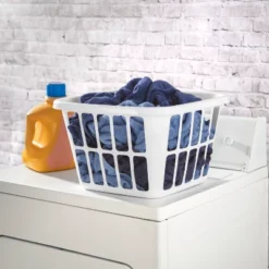 1.25bu Laundry Basket White - Brightroom™: Plastic Clothes Hamper With Built-In Handles, Medium Size, Portable Storage